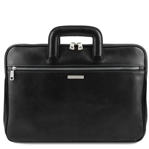 Black leather Messenger Bags Caserta - by Tuscany Leather