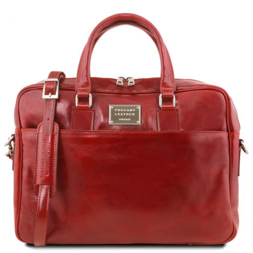 Urbino - Leather laptop briefcase with front pocket