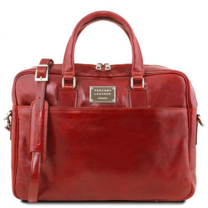 Urbino - Leather laptop briefcase with front pocket