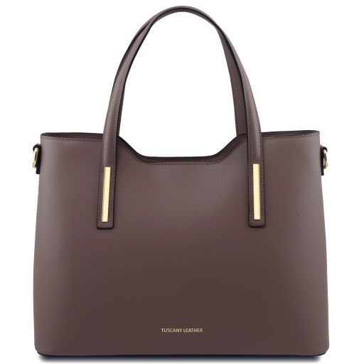Dark Taupe leather Handbags Olimpia - by Tuscany Leather