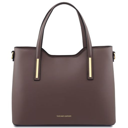 Dark Taupe leather Handbags Olimpia - by Tuscany Leather