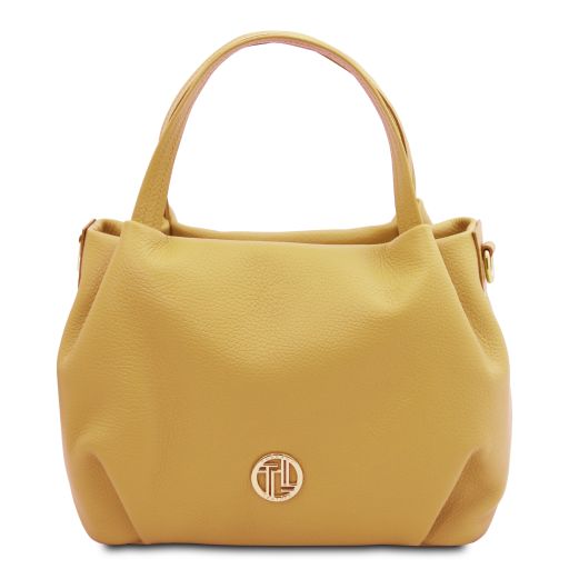 Pastel yellow leather Handbags Nora - by Tuscany Leather