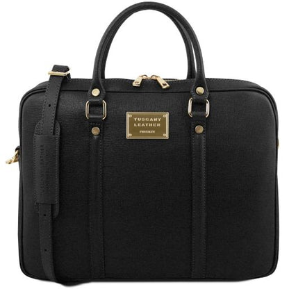 Black leather Laptop Bags Prato - by Tuscany Leather
