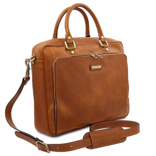 Pisa - Leather laptop briefcase with front pocket