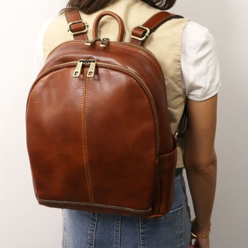 Dark Brown leather Backpacks Canberra - by Tuscany Leather