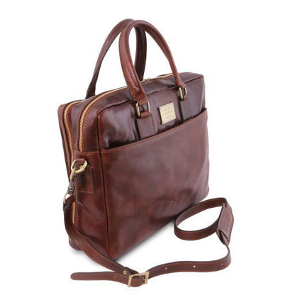 Urbino - Leather laptop briefcase 2 compartments with front pocket