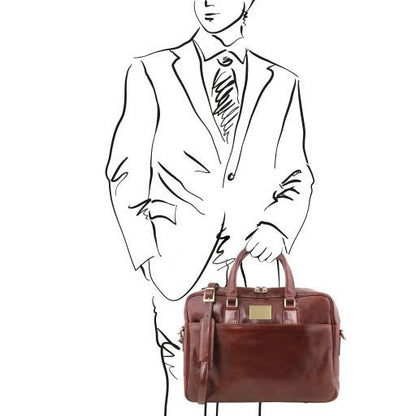 Urbino - Leather laptop briefcase with front pocket