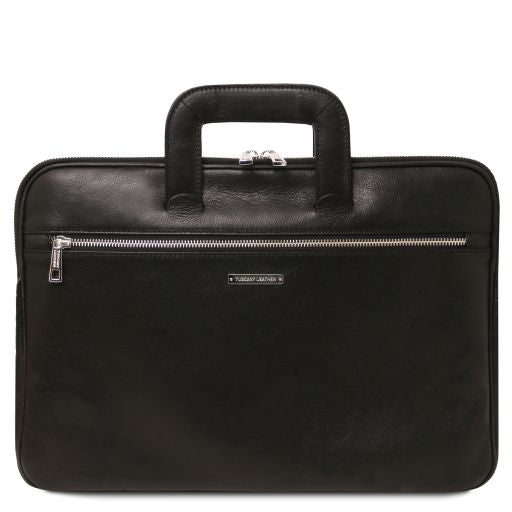 Black leather Messenger Bags Caserta - by Tuscany Leather