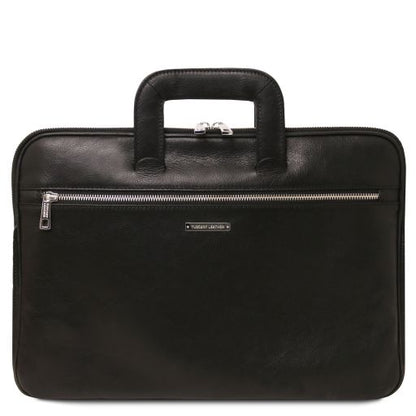 Black leather Messenger Bags Caserta - by Tuscany Leather