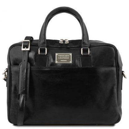 Urbino - Leather laptop briefcase 2 compartments with front pocket