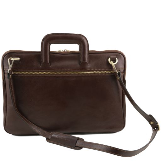 Dark Brown leather Messenger Bags Caserta - by Tuscany Leather