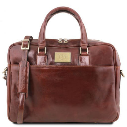 Urbino - Leather laptop briefcase with front pocket