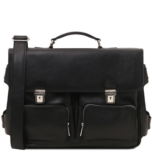 Ventimiglia - Leather multi compartment TL SMART briefcase with front pockets