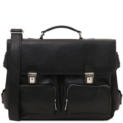 Ventimiglia - Leather multi compartment TL SMART briefcase with front pockets