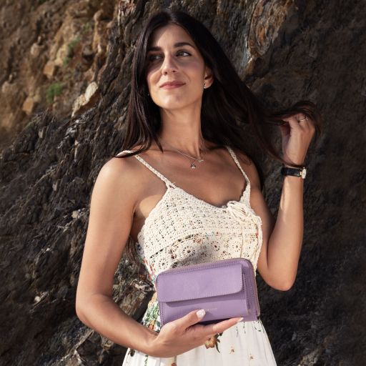 Urania - Leather wallet/phone holder with strap