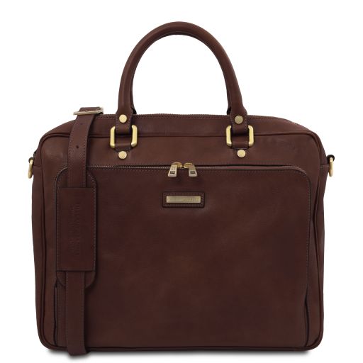 Pisa - Leather laptop briefcase with front pocket