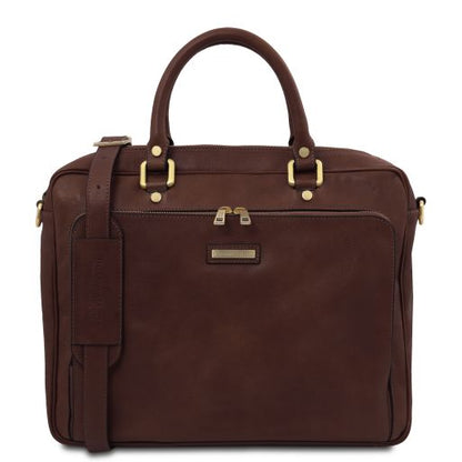 Pisa - Leather laptop briefcase with front pocket