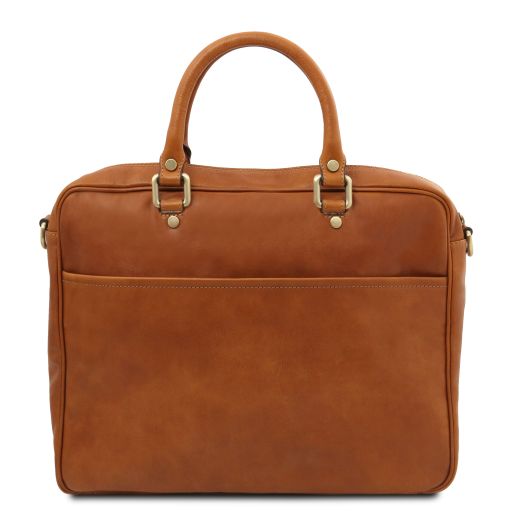 Pisa - Leather laptop briefcase with front pocket