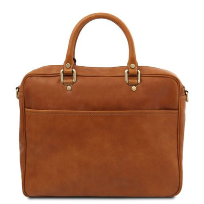 Pisa - Leather laptop briefcase with front pocket