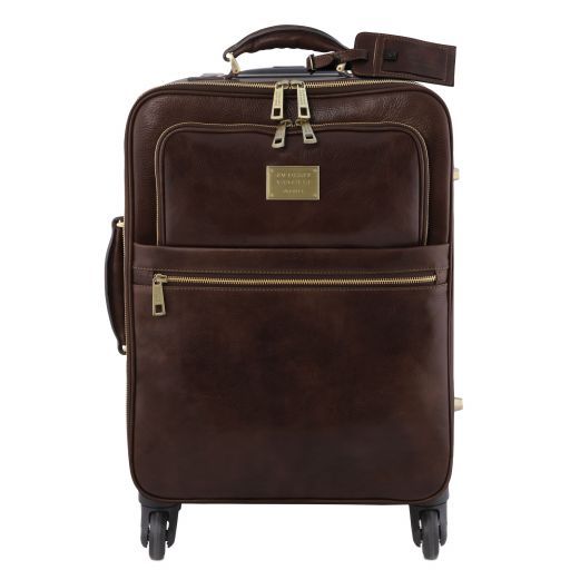 Dark Brown leather Suitcases TL Voyager by Tuscany Leather