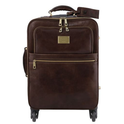 Dark Brown leather Suitcases TL Voyager by Tuscany Leather