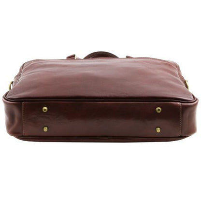 Urbino - Leather laptop briefcase with front pocket