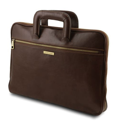 Dark Brown leather Messenger Bags Caserta - by Tuscany Leather