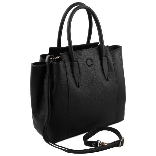 Black leather Handbags Tulipan - by Tuscany Leather