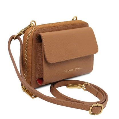 Urania - Leather wallet/phone holder with strap