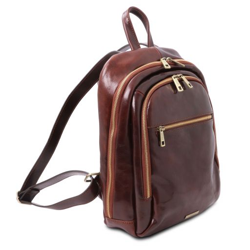 Dark Brown leather Backpacks Perth - by Tuscany Leather