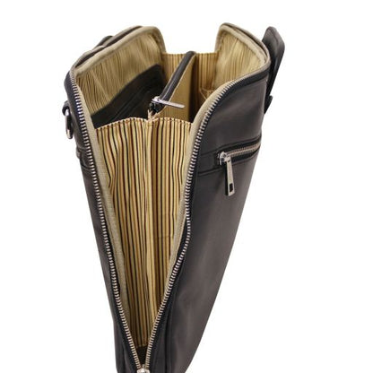 Black leather Messenger Bags Caserta - by Tuscany Leather