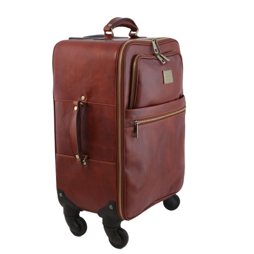 Dark Brown leather Suitcases TL Voyager by Tuscany Leather